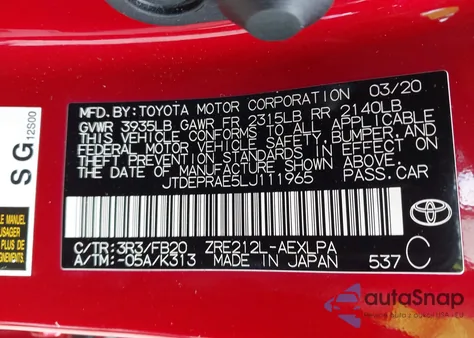 2020 Toyota Corolla Le z USA, uszkodzony, nr VIN JTDEPRAE5LJ111965